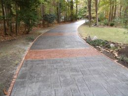 stamped driveway with terra cotta strips
